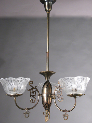 3-Light Gas Chandelier with Castings